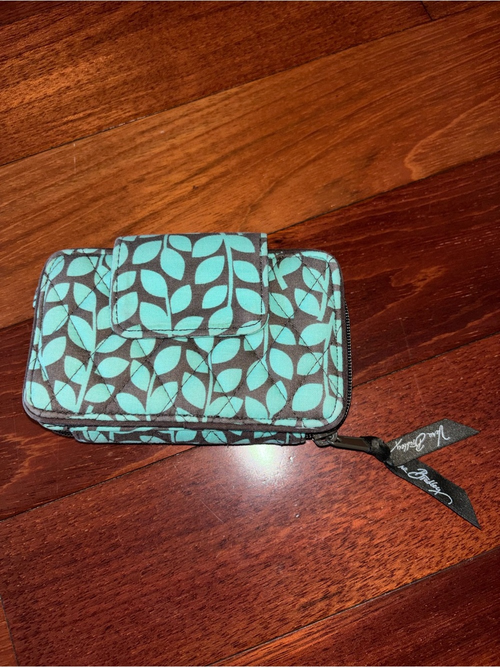Vera Bradley Teal and Brown Leaf Quilted Wallet